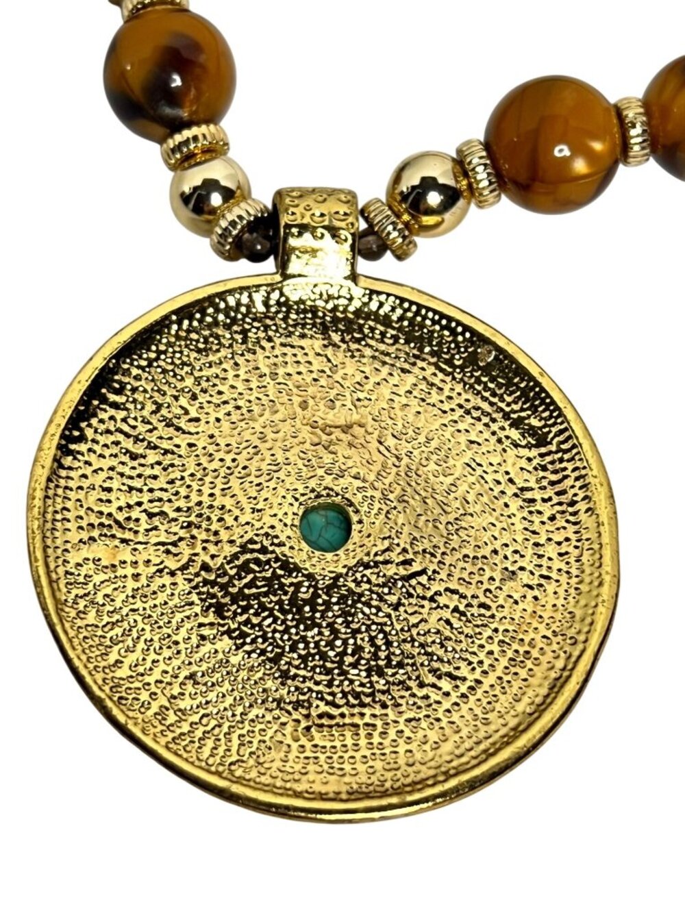 Erica Lyons Gold Tone Faux Turquois and Brown Bead Statement Necklace (6312) - Picture 8 of 8